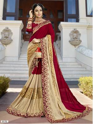 Maroon and golden embroidered georgette saree with blouse 1