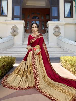 Maroon and golden embroidered georgette saree with blouse 2