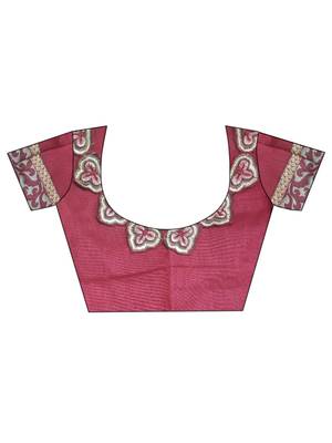Maroon and golden embroidered georgette saree with blouse 3