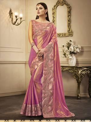 Pink embroidered art silk saree with blouse 1