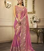Pink embroidered art silk saree with blouse