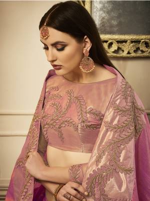 Pink embroidered art silk saree with blouse 2