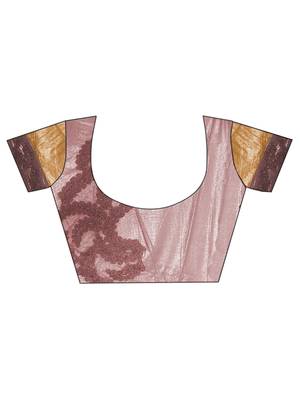 Pink embroidered art silk saree with blouse 3