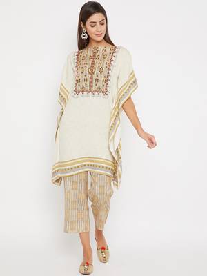 Off white embroidered cotton kurti 1