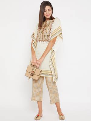 Off white embroidered cotton kurti 2