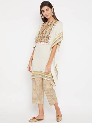 Off white embroidered cotton kurti 3
