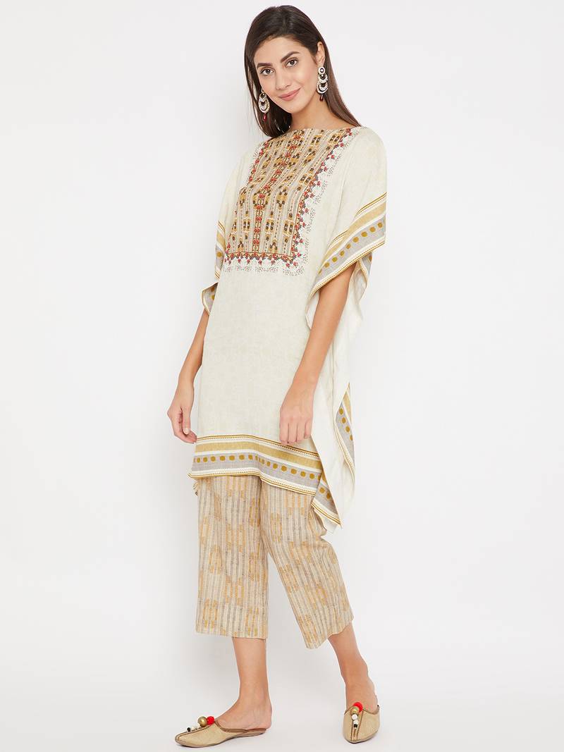 Off white embroidered cotton kurti