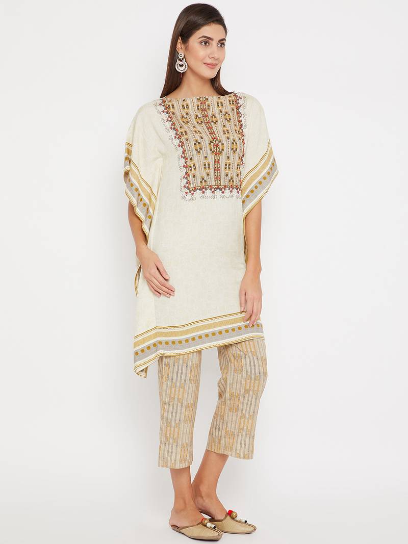 Off white embroidered cotton kurti