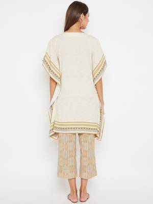 Off white embroidered cotton kurti 5