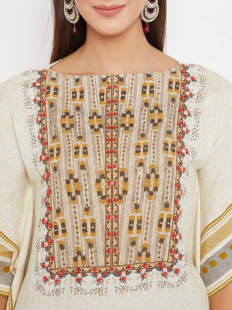 Off white embroidered cotton kurti