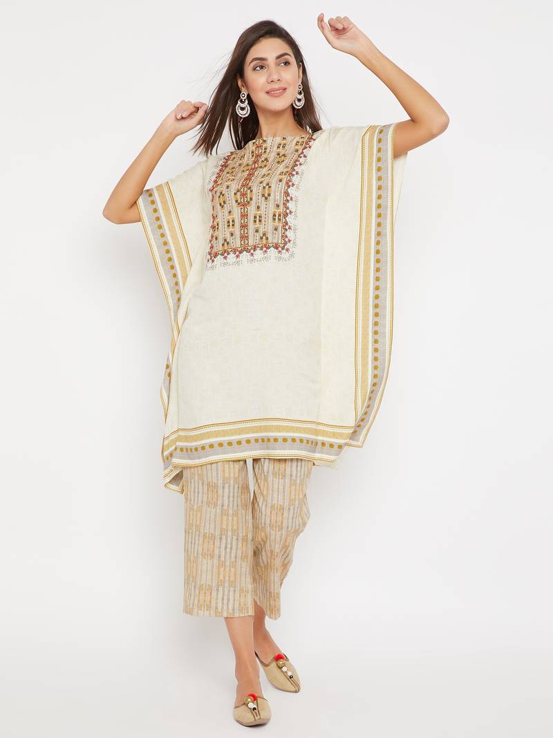 Off white embroidered cotton kurti