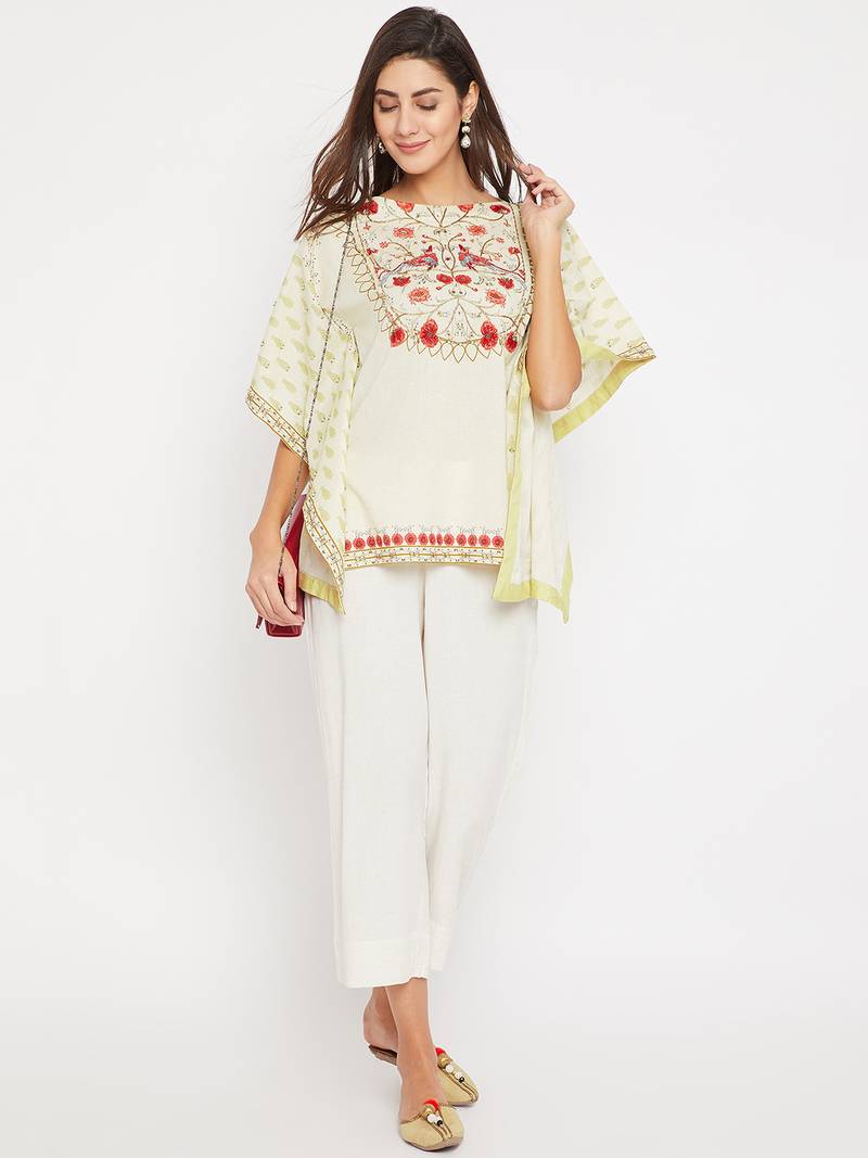 Off white embroidered cotton kurti
