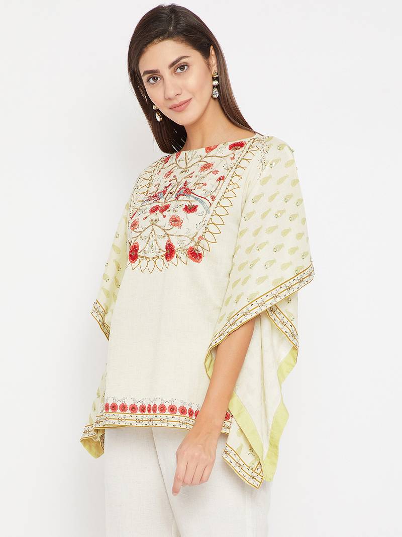 Off white embroidered cotton kurti
