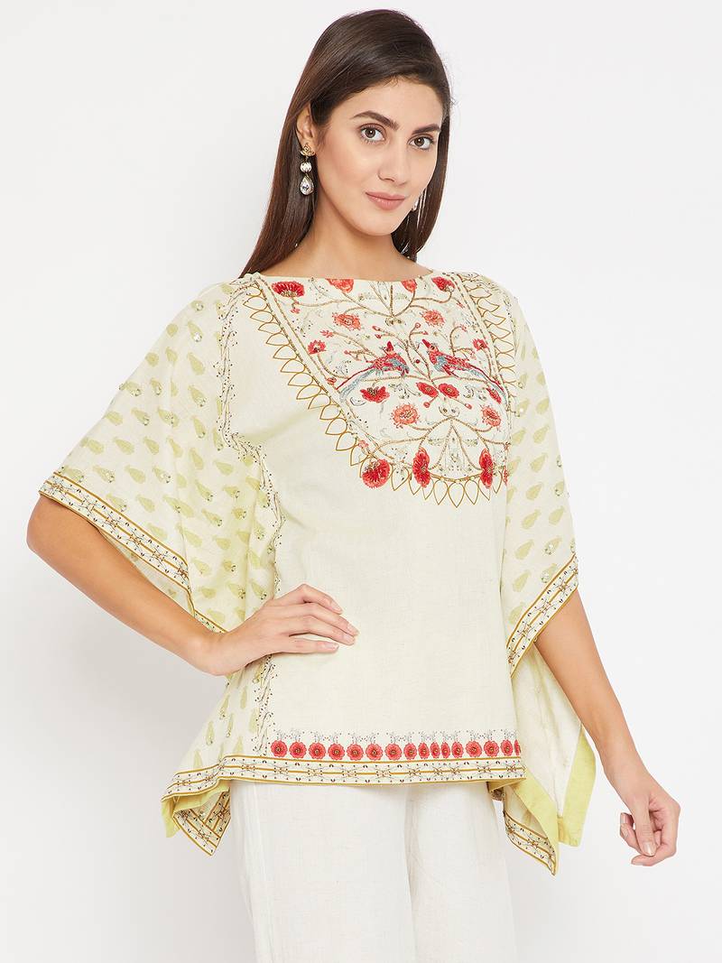 Off white embroidered cotton kurti