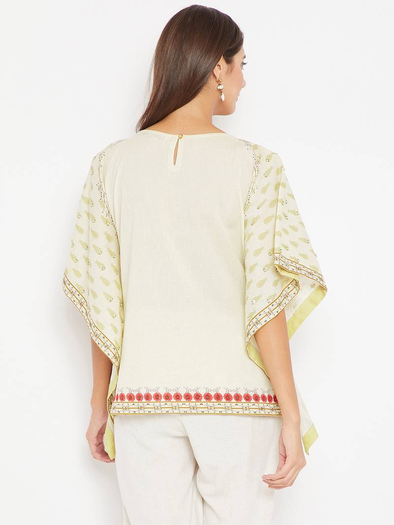 Off white embroidered cotton kurti