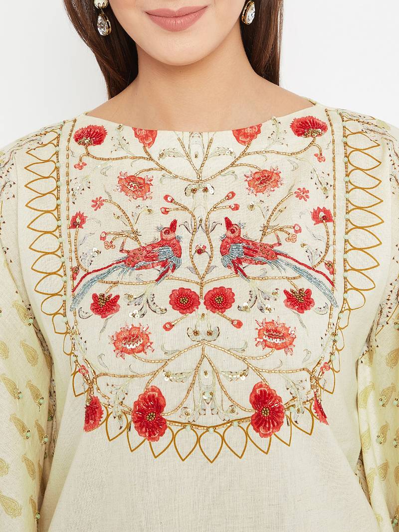 Off white embroidered cotton kurti