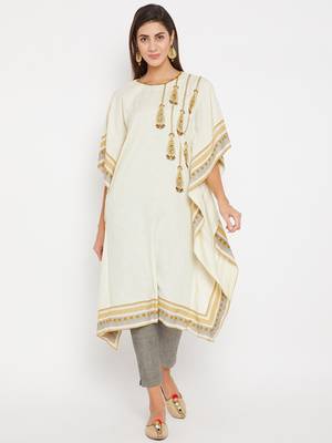 Off white embroidered cotton kurti 1