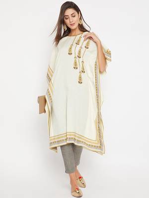Off white embroidered cotton kurti 2