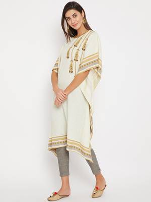 Off white embroidered cotton kurti 3