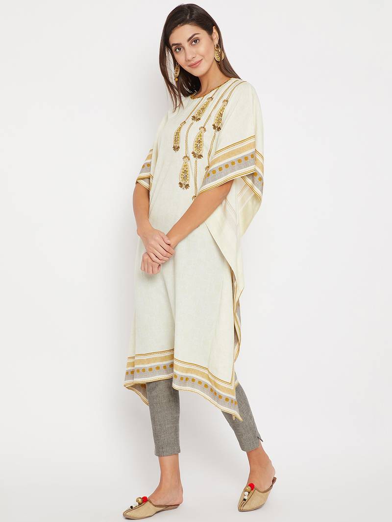 Off white embroidered cotton kurti