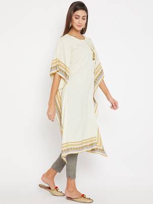 Off white embroidered cotton kurti 4