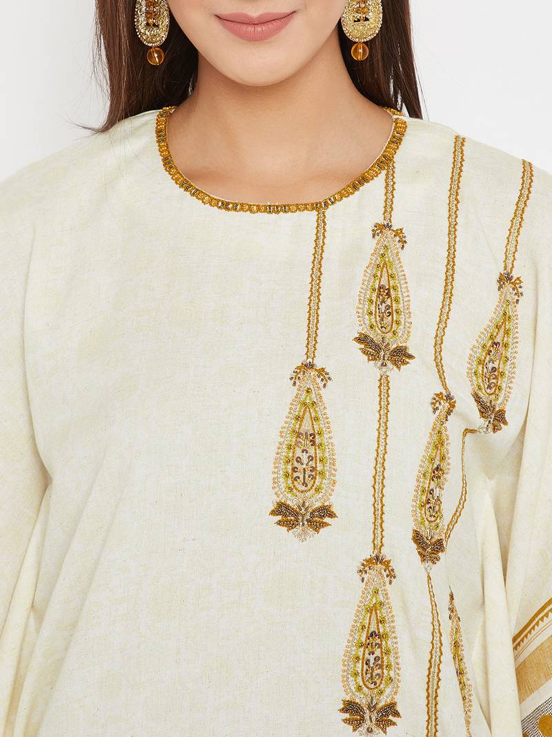 Off white embroidered cotton kurti