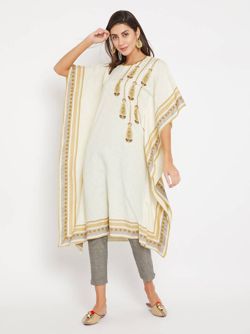 Off white embroidered cotton kurti