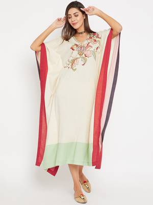 Off white embroidered cotton kurti 1