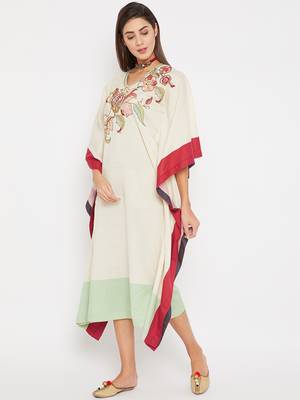 Off white embroidered cotton kurti 2