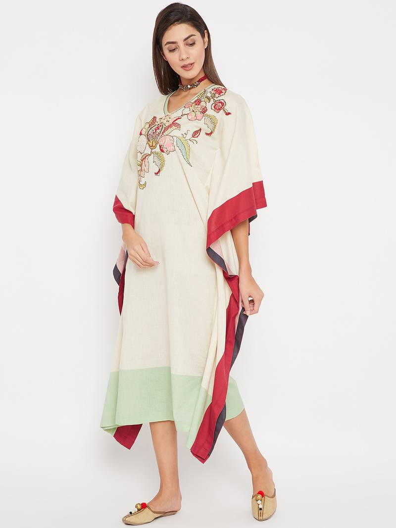 Off white embroidered cotton kurti