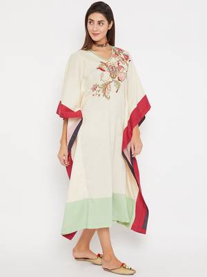 Off white embroidered cotton kurti 3