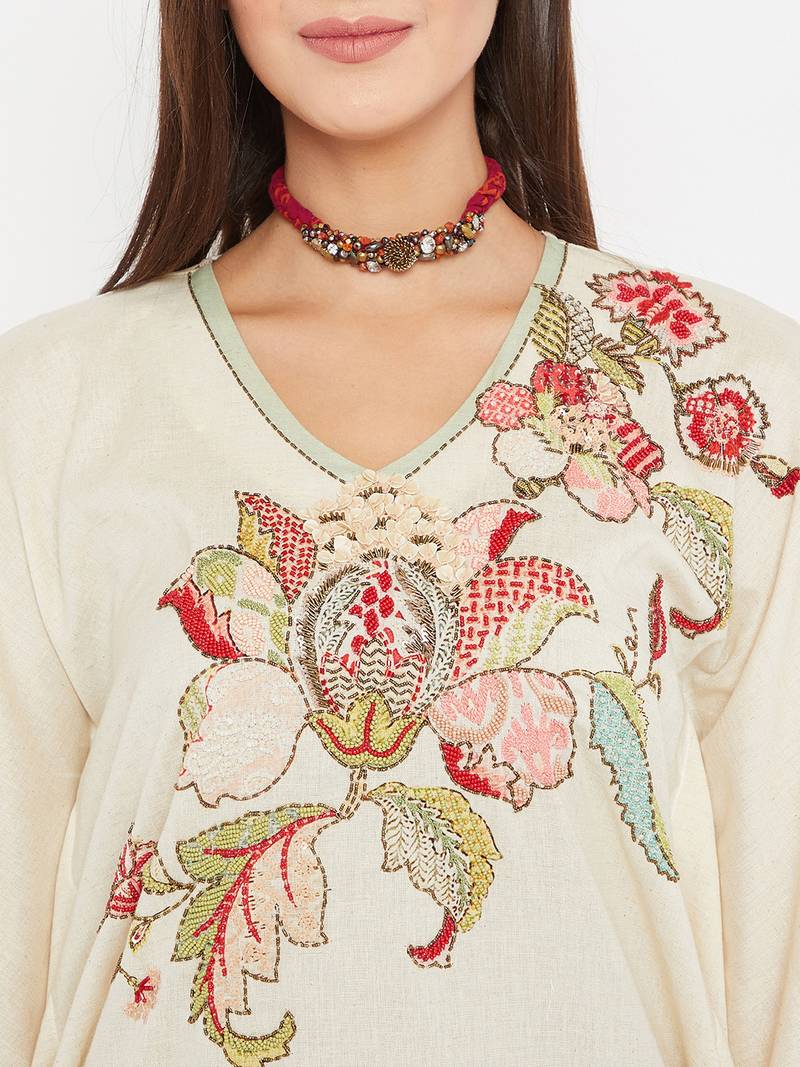 Off white embroidered cotton kurti