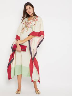 Off white embroidered cotton kurti 6