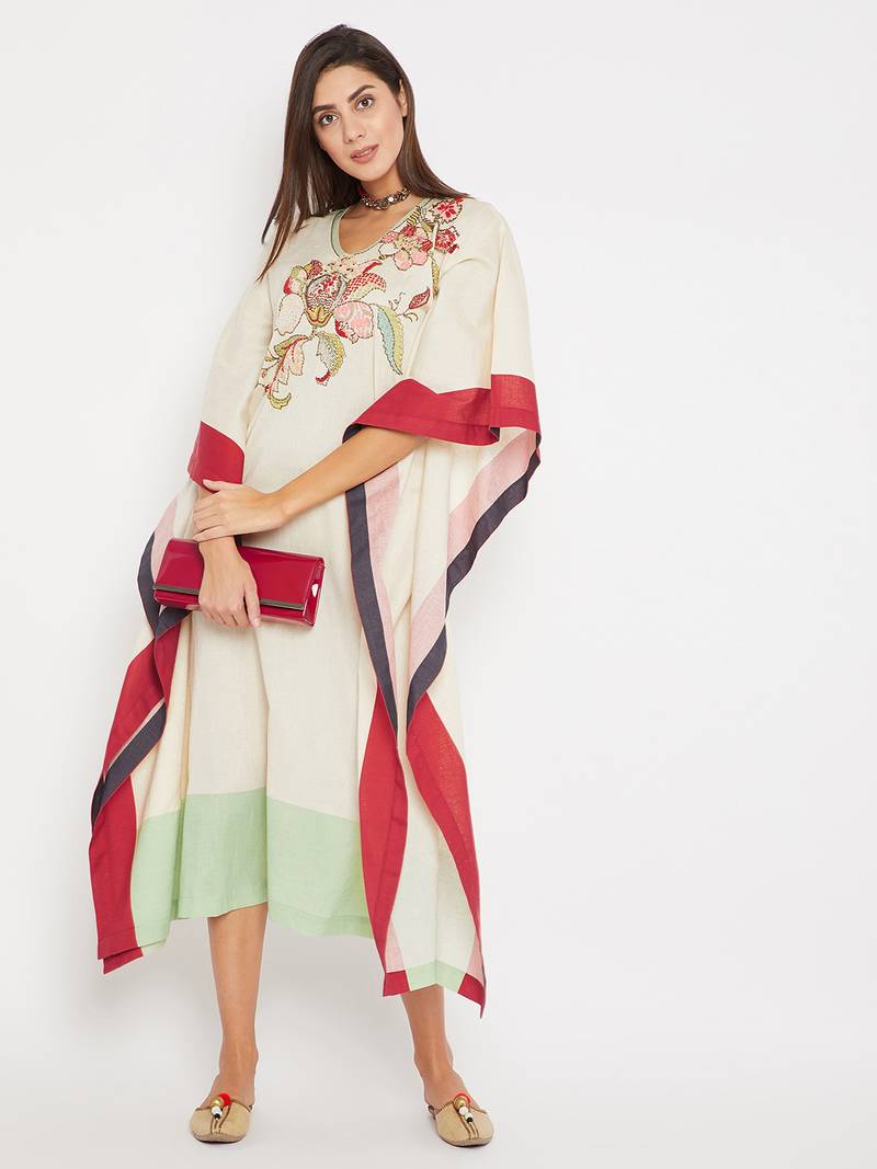 Off white embroidered cotton kurti