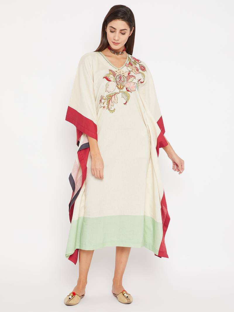Off white embroidered cotton kurti