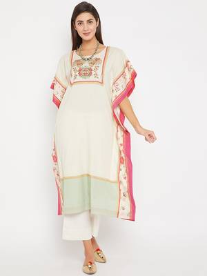 Off white embroidered cotton kurti 1