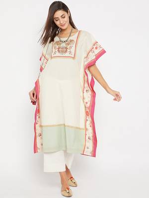 Off white embroidered cotton kurti 2