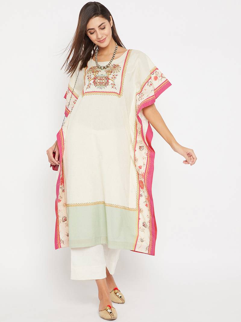Off white embroidered cotton kurti