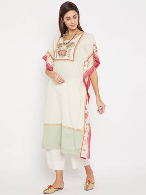 Off white embroidered cotton kurti 3