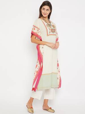 Off white embroidered cotton kurti 4