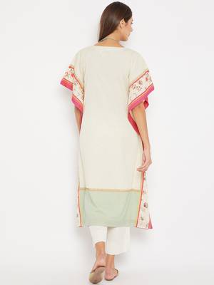 Off white embroidered cotton kurti 5
