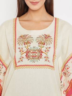 Off white embroidered cotton kurti 6