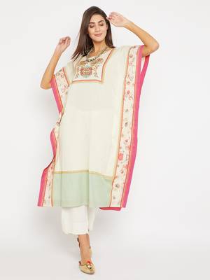 Off white embroidered cotton kurti 7