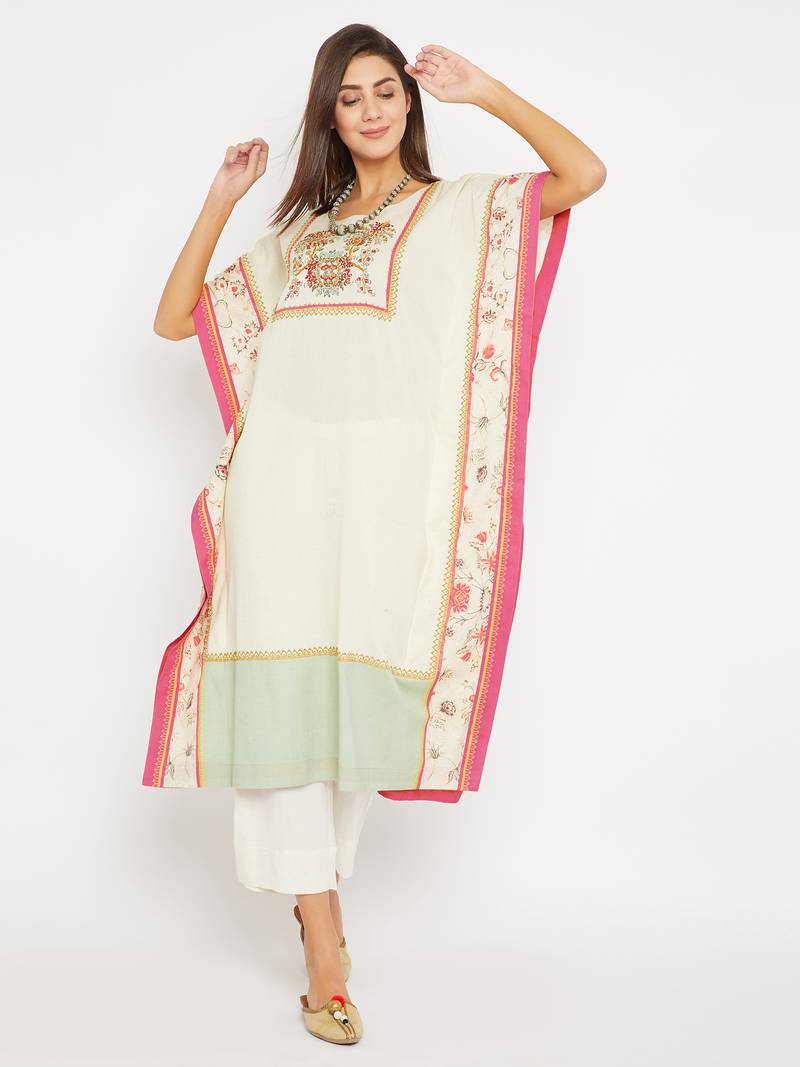Off white embroidered cotton kurti