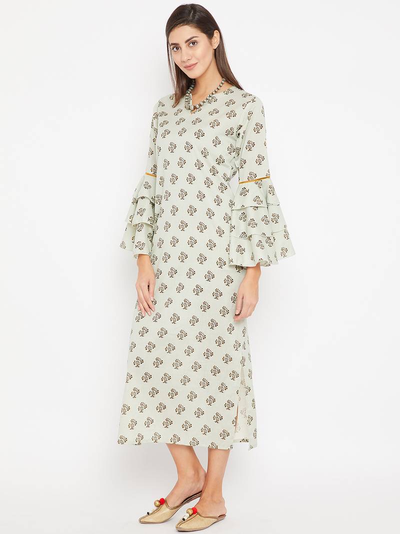 Green printed cotton kurti