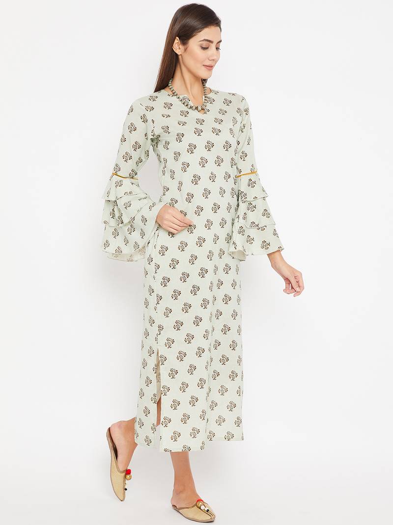 Green printed cotton kurti