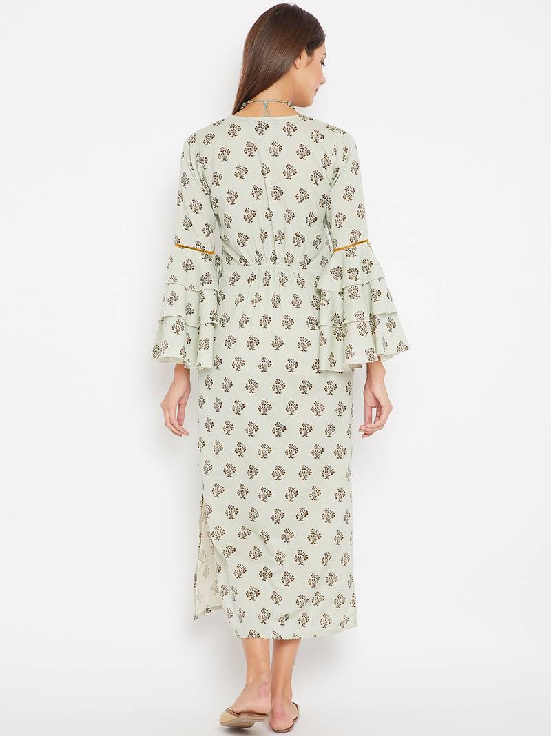 Green printed cotton kurti