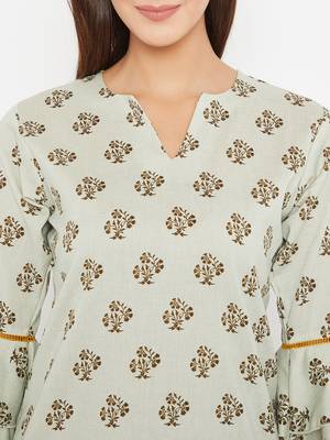 Green printed cotton kurti 5