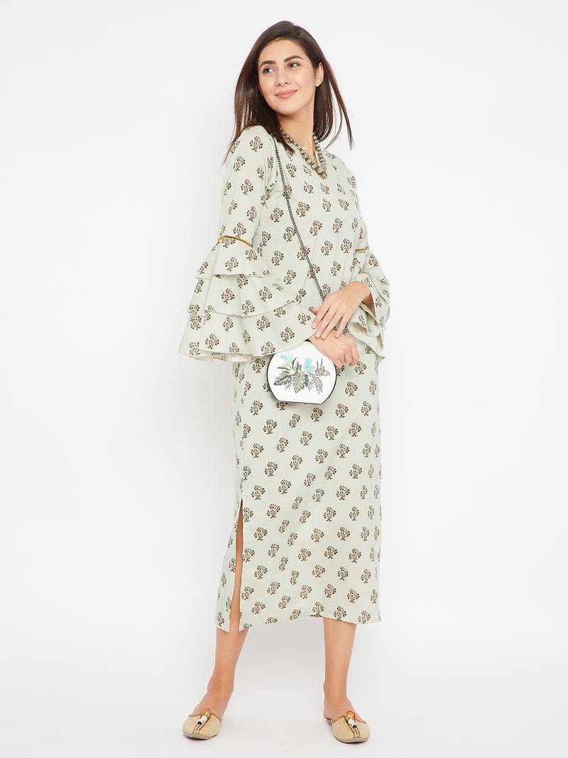 Green printed cotton kurti