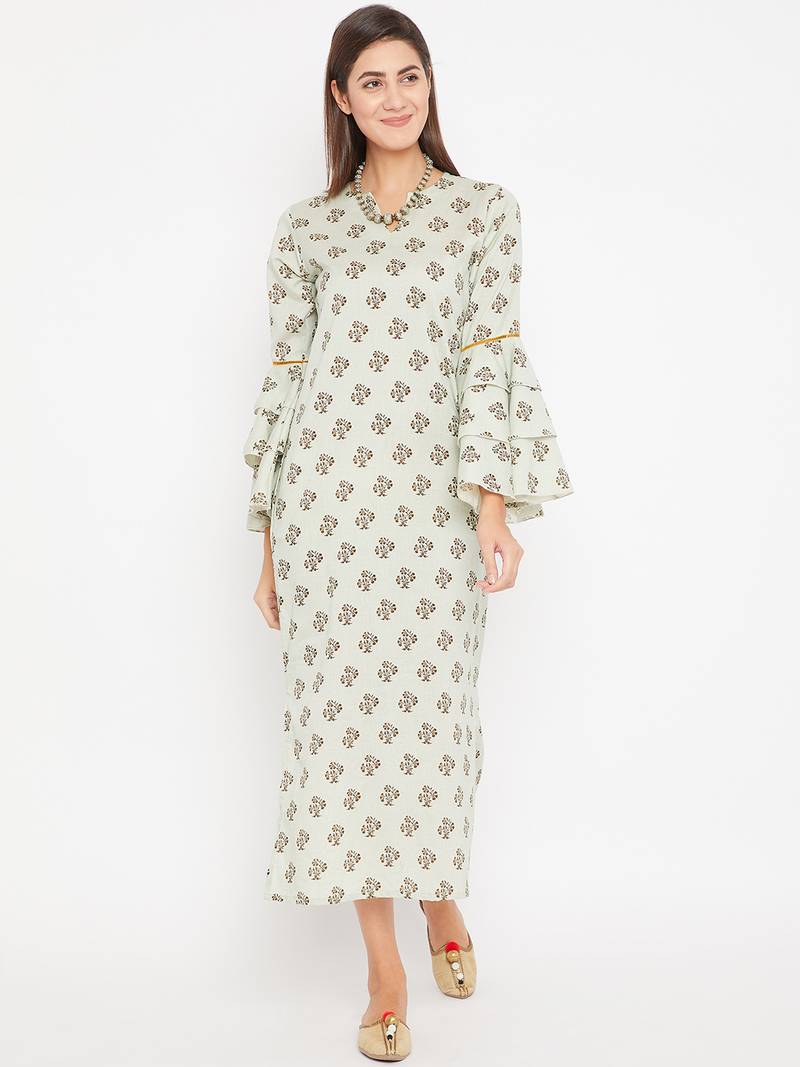 Green printed cotton kurti